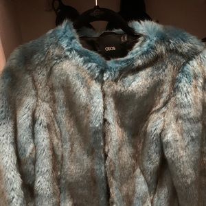 Blue, teal ASOS faux fur jacket 2